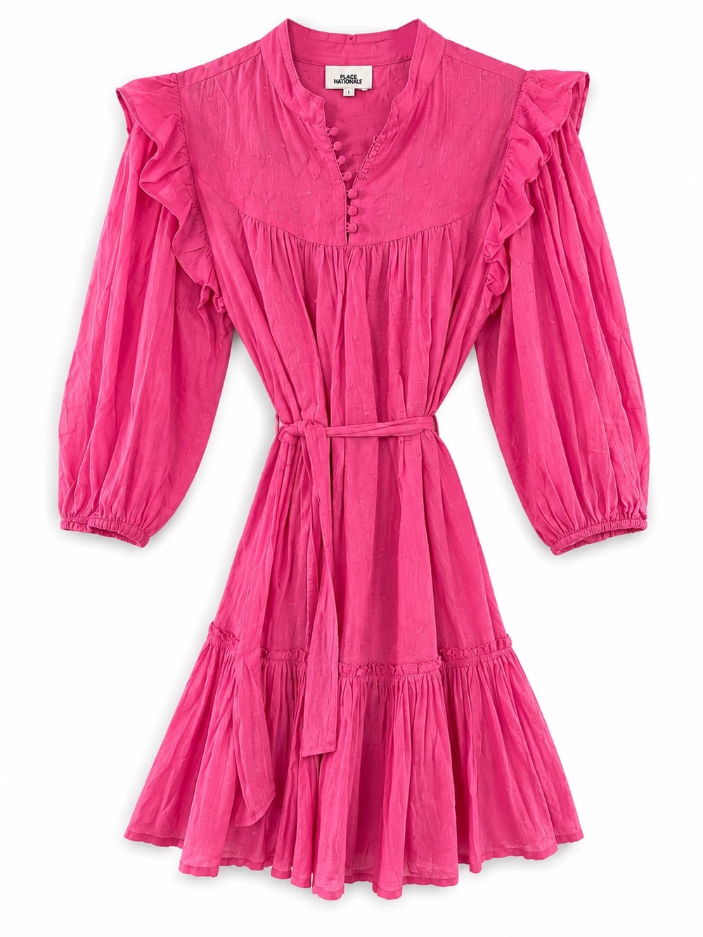 Place Nationale Pink Ruffle Midi Dress with Belt  Size 1 Small